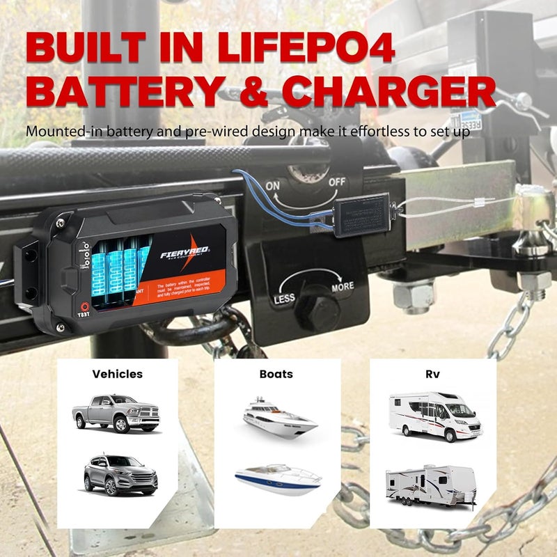 FIERYRED Test-Button Trailer Breakaway Kit with LiFePO4 Battery and Charger, Integrated 4AH Battery Emergency Break-Away Controller, LED Indicator - Image 3